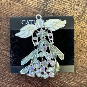 New Catherine Stein Angel Angel Brooch Pendant‎ Silver Tone Enamel Rhinestone